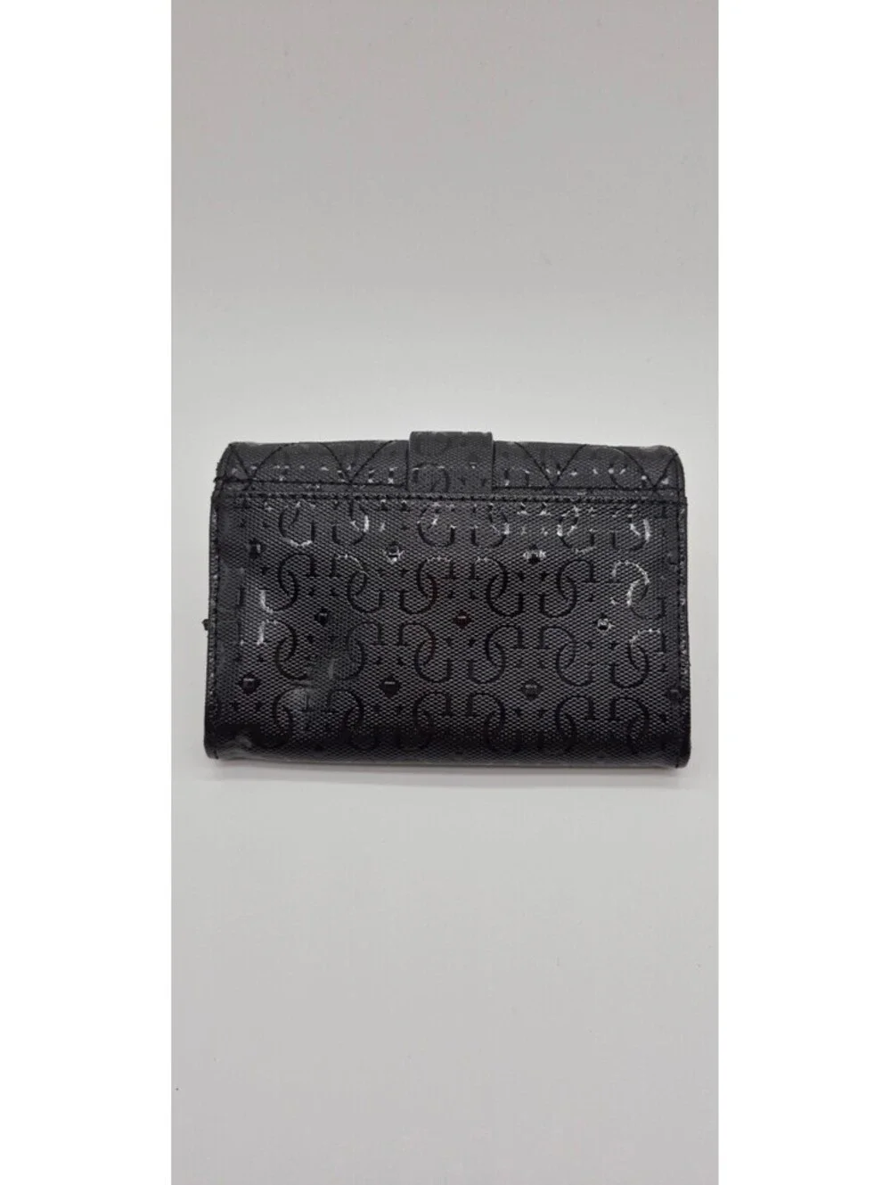 GUESS 1981 Black Monogram Quilted Wallet Gold Clasp